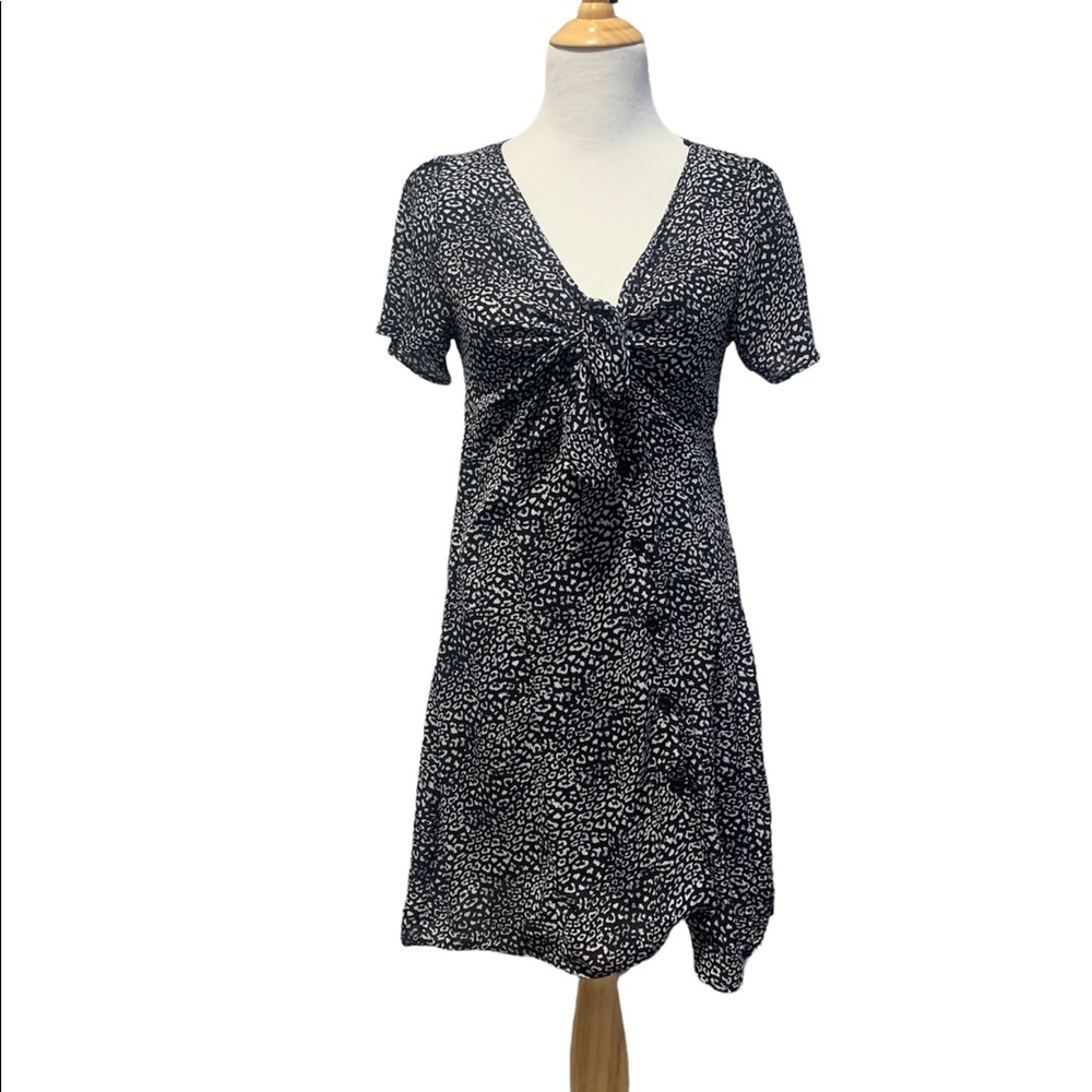 One Clothing | Black & White Leopard Print Wrap Style Dress